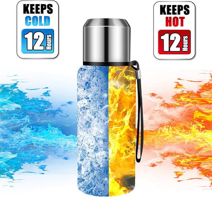 Insulated vacuum Thermo Bottle 500ml/16.9oz with cup Stainless steel coffee bottles for hot and cold drink water flask.(Green,500ml)