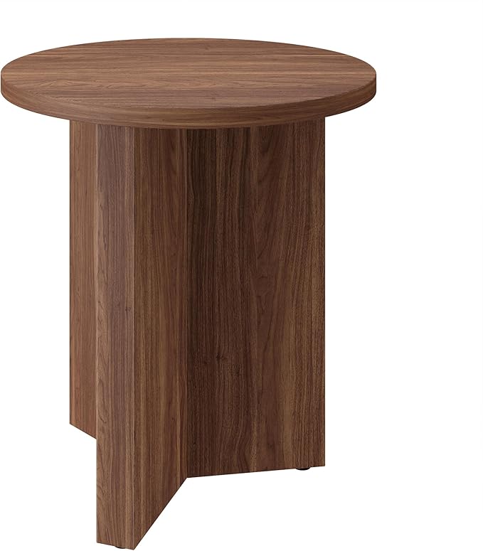 Henn&Hart 20" Wide Round Side Table in Satin Walnut, for Home, Living Room, Bedroom, Entertainment or Office