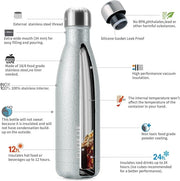 BJPKPK Insulated Water Bottles 17oz, Leak Proof Stainless Steel Water Bottle Keeps Cold for 24H and Hot for 12H, BPA Free,Silver