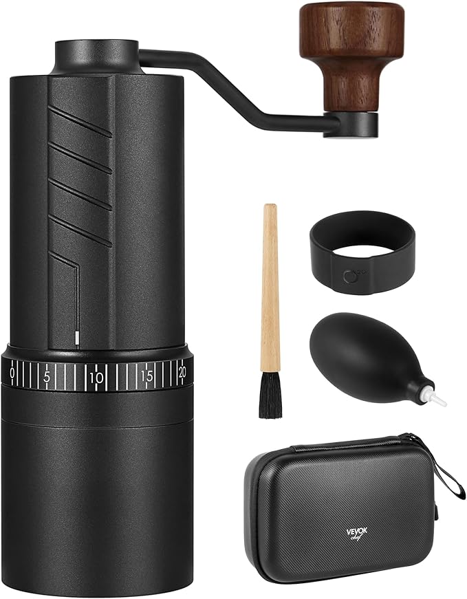 Vevok Chef O20 Manual Coffee Grinder - 20 levels External Adjustment, 35g Capacity with Travel Case and Cleaning Gear, Consistent Grind Ti-Plated Stainless Steel Conical Burr Hand Coffee Grinder