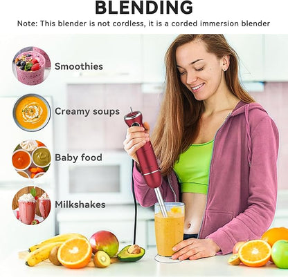 Immersion Blender 5 in 1 Hand Blender, Abuler 1000W Hand Mixer Stick,12 Speed Handheld Blender 304 Stainless Steel with 600ml Mixing Beaker, 500ml Chopper, Whisk and Milk Frother for Soup, Baby Food
