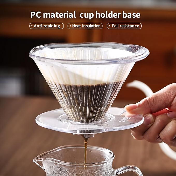 Bincoo Pour Over Coffee Dripper,Safe Tritan Plastic Coffee Dripper with 50pcs Filters Paper,2-4 Cups Size 02 Dripper Coffee Maker Slow Brewing Coffee Pour Over for Cafe,Travel,Home (Transparent)