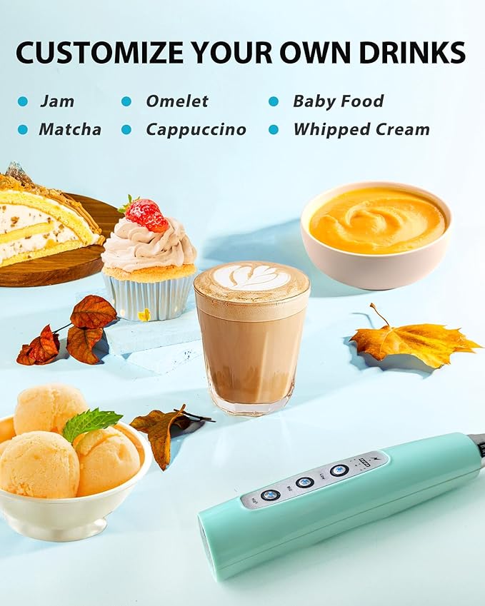Milk Frother Rechargeable Handheld-Electric Whisk 3 Speed Adjustable, Coffee Frother Wand with 3 Stainless Whisks, Electric Foam Maker, Drink Mixer Blender for Latte Cappuccino Matcha Egg