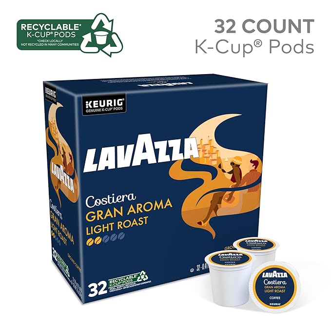 Lavazza Costiera Gran Aroma, Single-Serve Keurig K-Cup Pods, Light Roast Coffee, 32-Count Box