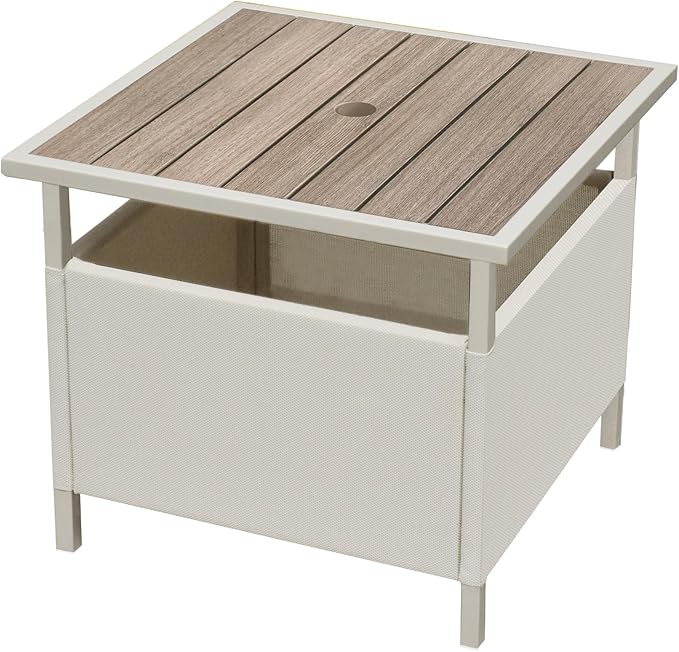 LZRS Adirondack Square Outdoor Side Table with Umbrella Hole, Pool Composite Patio Table,HDPE End Tables for Backyard,Pool, Indoor Companion, Easy Maintenance & Weather Resistant(Wood Like)