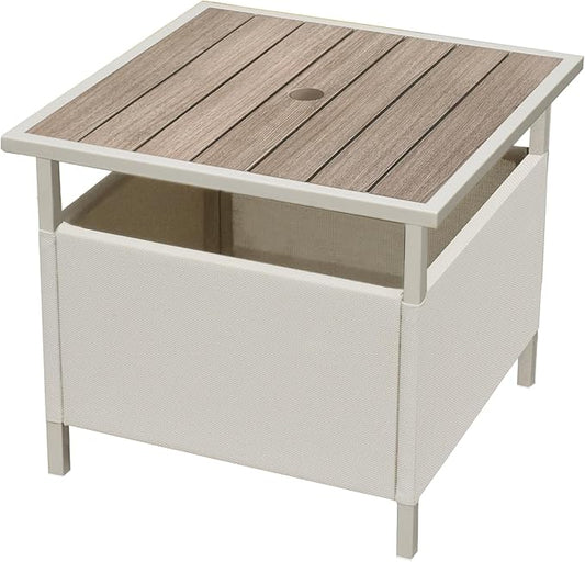 LZRS Adirondack Square Outdoor Side Table with Umbrella Hole, Pool Composite Patio Table,HDPE End Tables for Backyard,Pool, Indoor Companion, Easy Maintenance & Weather Resistant(Wood Like)