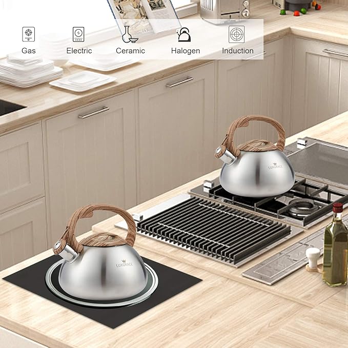s-p Stovetop Tea Kettle- Whistling Teapot Stainless Steel Tea kettle for Stove Top Loud Whistle Tea Pot With Wood Pattern Handle Tea kettles Water Kettle(Silver Body and Black Handle