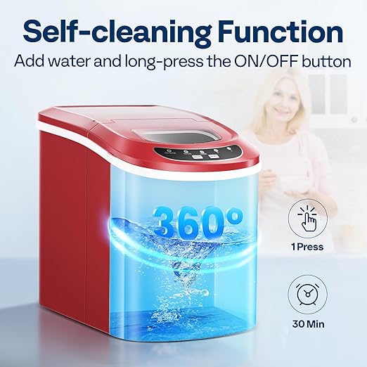 VIVOHOME Countertop Ice Maker 26lbs/Day 9 Ice Cubes in 6 Mins Ice Maker Machine with Hand Scoop and Self Cleaning Ice Cube Maker Red