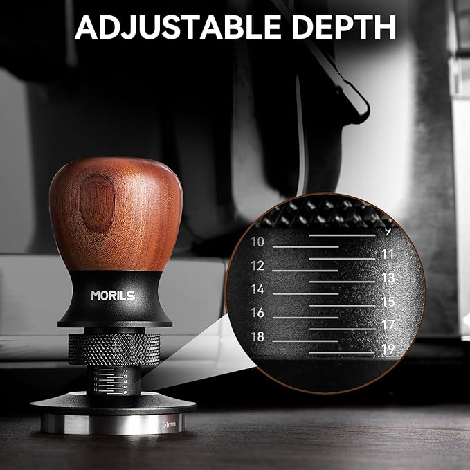 Espresso Tamper 51mm, Coffee Tamper with Spring Loaded Tamper, Adjustable Depth, Stainless Steel Base Espresso Coffee Tamper Fits for All 51mm 52mm Espresso Machine