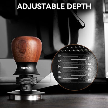Espresso Tamper 53.3mm, Coffee Tamper with Spring Loaded Tamper, Adjustable Depth, Stainless Steel Base Espresso Coffee Tamper Fits for All 51mm 52mm Espresso Machine.