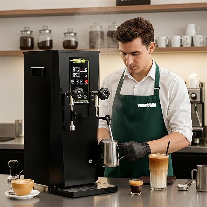 WantJoin 2000W Commercial Milk Frother & Beverage Warmer - Professional Milk Steamer Machine with LED Display Panel for Latte, Cappuccino, Coffee, Hot Chocolate and Milk Tea, Perfect for Cafes & Home