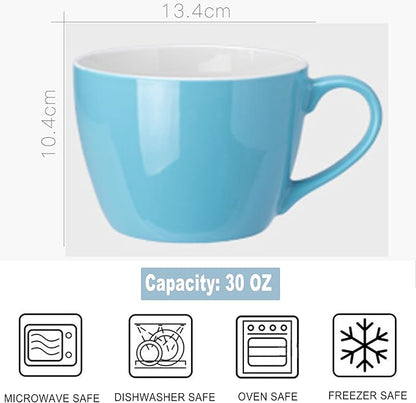 MECOWON 30 OZ Porcelain Coffee Mugs, Set of 2 Large Mugs for Soup, Cereal and Salad (skyblue)