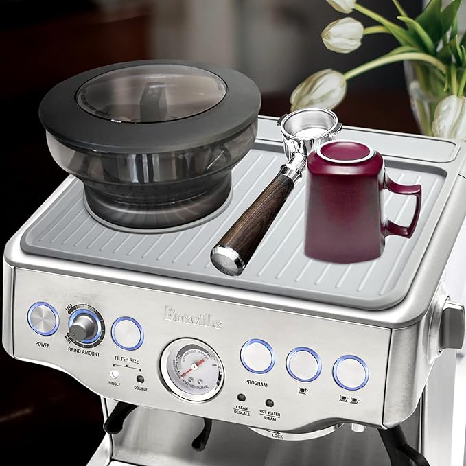 Tamping Mat for Breville 870/880, Espresso Tamper Mat for Barista Touch/Express, Silicone Prevent Scratching, Top Mat for Breville Espresso Machine Accessories, Waterproof Heat Resistant(Grey)