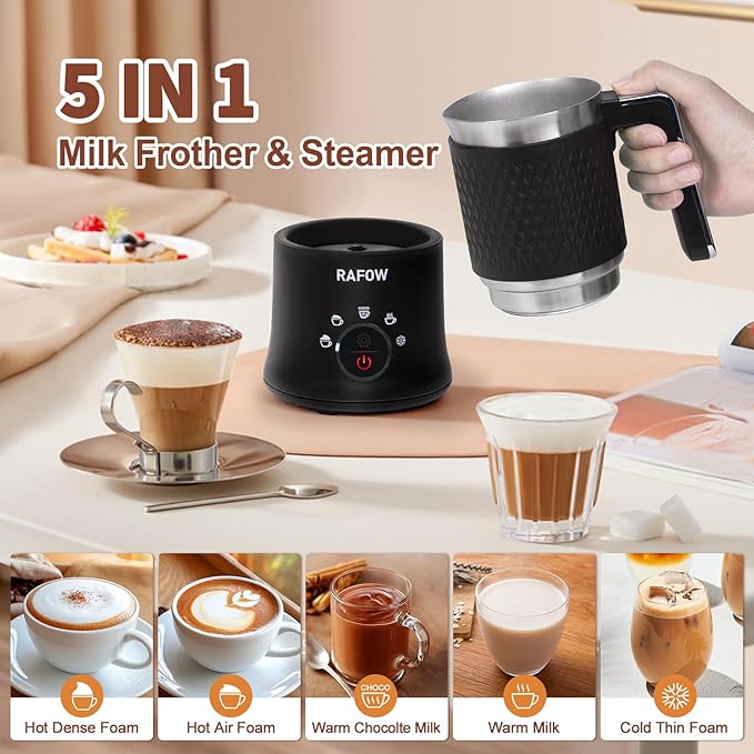 5 In 1 Milk Frother, Electric Milk Frother and Steamer 11.8oz Automatic Milk Steamer Hot & Cold Foam Maker, Milk Warmer Dishwasher Safe & Silent Working for Coffee,Latte,Cappuccino,Hot Chocolate