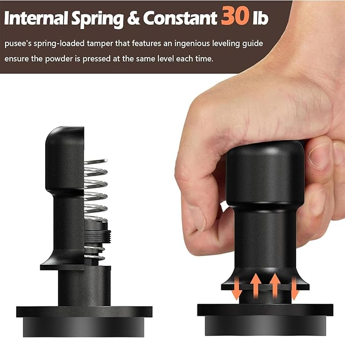PUSEE 51mm Espresso Coffee Tamper,Premium Calibrated Espresso Tamper 30lb Coffee Tamper with Spring Loaded,Titanium Ripple Plating Base Ground Tamper for Barista Home Coffee Espresso Accessories