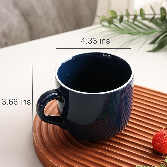 Soup Mugs with Handles Microwave Safe, 21 OZ Jumbo Ceramic Soup Mug, Soup Cups for Coffee, Tea, Soup, Cereal, Salad, Dishwasher & Oven Proof Soup Bowls with Handle, Dark Blue