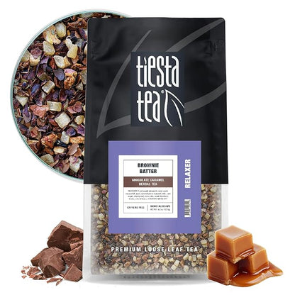 Tiesta Tea - Brownie Batter, Loose Leaf, Chocolate Caramel Herbal Tea, Non-Caffeinated Blend, Make Hot or Iced & Brews Up to 140-200 Cups, 16 oz Resealable Bulk Pouch