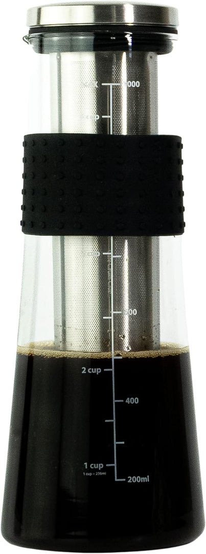 Cafe Crush Club Cold Brew Coffee Maker | Fire Toughened Borosilicate Glass | 304 Stainless Steel Infuser | 1000ml / 34 oz | Cold Brew Iced Coffee Pitcher