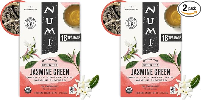 Numi Tea Jasmine Green Tea - Medium Caffeine - 18 Bags (Pack of 2)