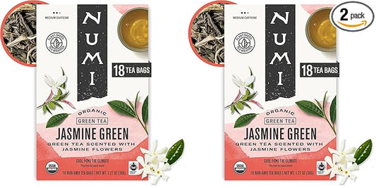 Numi Tea Jasmine Green Tea - Medium Caffeine - 18 Bags (Pack of 2)