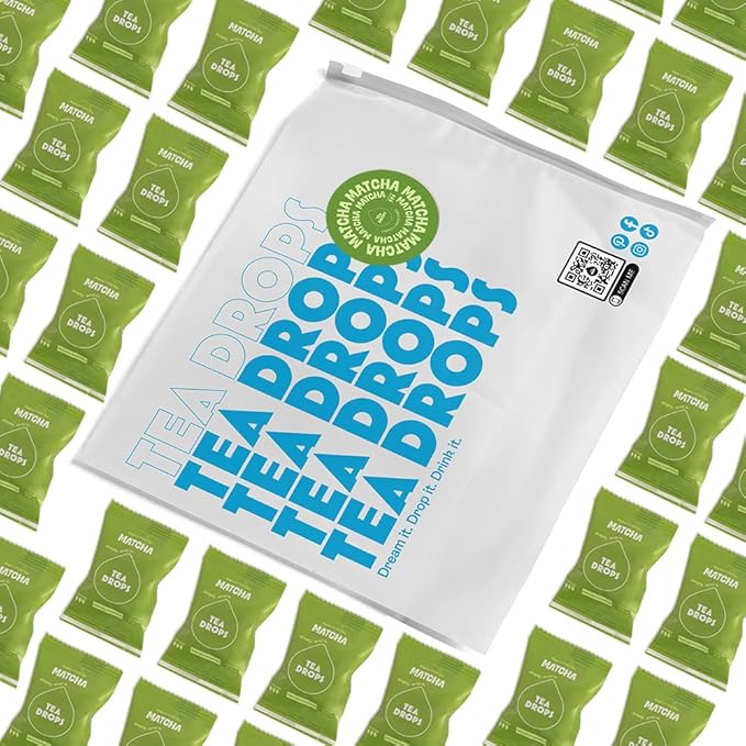 Tea Drops 30 Bulk Pack Organic Matcha Bagless Tea - Loose Leaf, Lightly Sweetened, On-The-Go. Plastic-Free - Iced or Hot