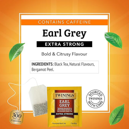 Twinings Earl Grey Extra Strong Black Tea Individually Wrapped Bags, 20 Count (Pack of 6), Flavoured with Citrus and Bergamot, Caffeinated, Enjoy Hot or Iced, 120 Teabags