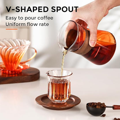 Bincoo Pour Over Coffee Maker Set - 500ML Glass Coffee Server,Glass Carafe with Coffee Dripper and 50PCS Paper Filter, Drip Coffee Maker Set for Home Café Restaurant (Orange)