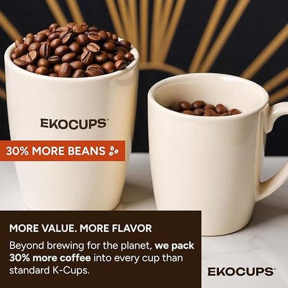 EKOCUPS Organic Swiss Water Decaf Medium Roast Coffee Pods, 30% More Coffee Per Cup, Fair Trade Decaffeinated Coffee for Keurig K Cup Machines, Recyclable Pods, 40 Count