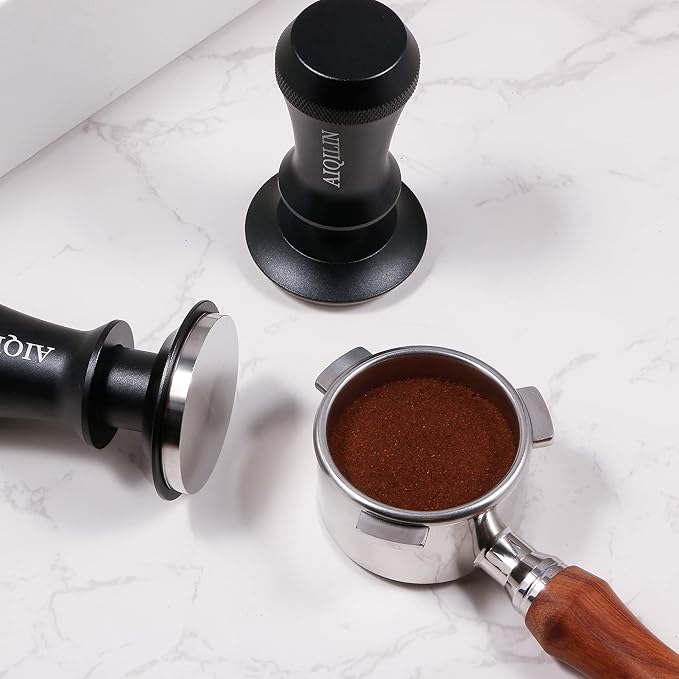 Espresso Tamper, Constant 30lb Coffee Tamper with double Calibrated Spring Loaded, Stainless Steel double spring loaded Coffee Tamper Fits for All Portafilters- Flat Base (58mm, BLACK)