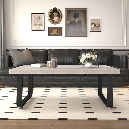 HSH Grey Small Coffee Table, Modern Minimalist Coffee Center Table, Rectangle Simple Wooden Living Room Table, Industrial Wood and Metal Tea Table for Home Bedroom Home Office, Light Grey Oak, 39 in