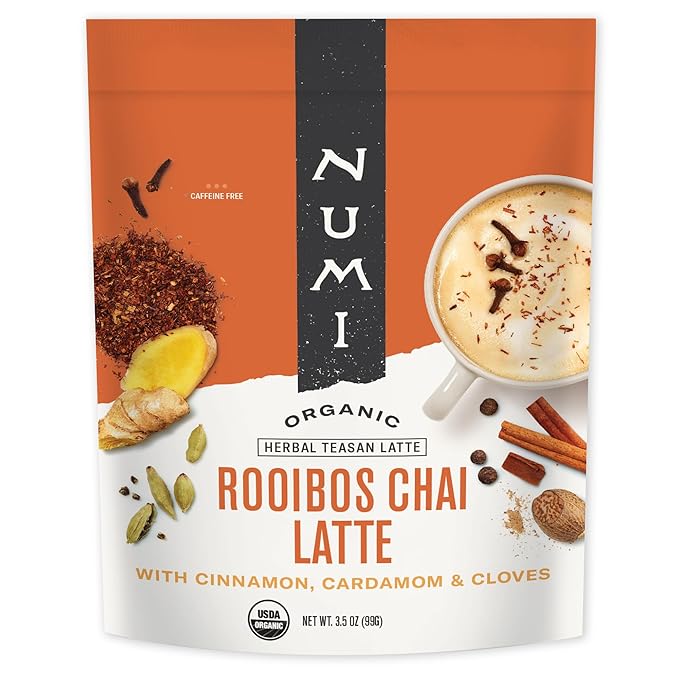 Numi Organic Rooibos Chai Tea Latte Powder – Rooibos Chai Latte Mix with Cinnamon, Cardamom & Cloves – Caffeine Free, Vegan & Gluten Free, 3.5 oz (Makes 19 Cups)