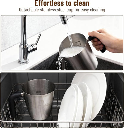 Electric Milk Frother Has Hot and Cold Functions 700-ml Split Stainless Steel Automatic Milk Frother and Steamer with Transparent Lid, Anti-Dry,Dishwasher-Safe