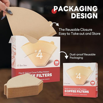 Disposable Coffee Filters #4 100 Pcs, Unbleached Cone Coffee Filters for Ninja Coffee Maker and Cuisinart Coffee Maker, 8-12 Cup