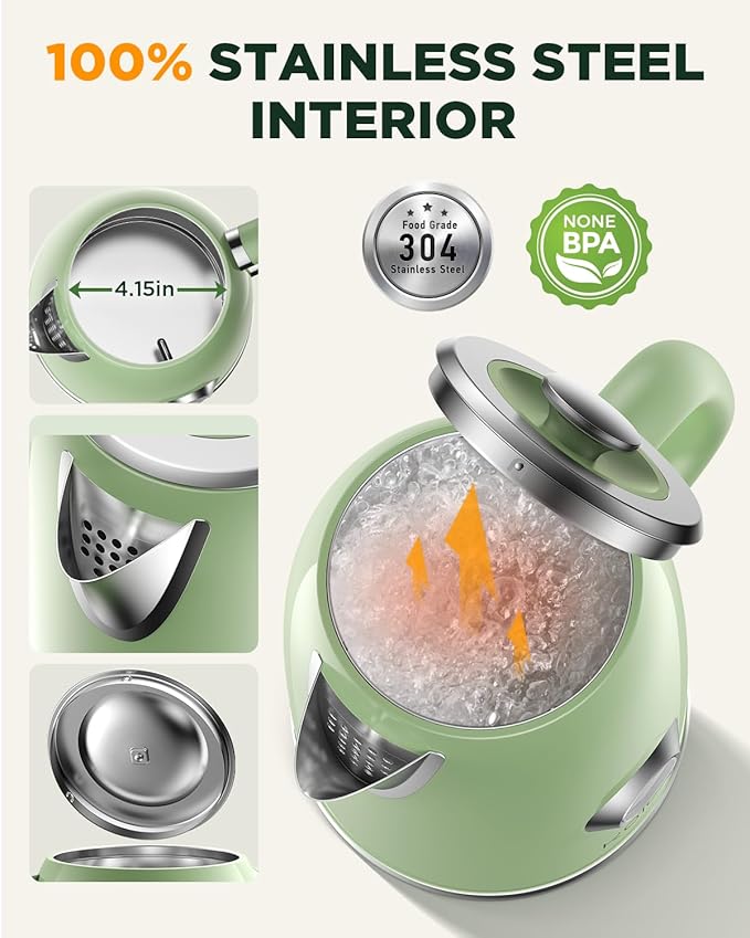 Electric Kettle 1.8L with Temperature Gauge, 1500W Fast Boiling Electric Tea Kettle, 100% Stainless Steel Retro-Style Hot Water Kettle Electric - Glowing LED Light, Auto Shut-Off & Boil-Dry Protection