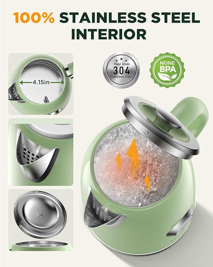 Electric Kettle 1.8L with Temperature Gauge, 1500W Fast Boiling Electric Tea Kettle, 100% Stainless Steel Retro-Style Hot Water Kettle Electric - Glowing LED Light, Auto Shut-Off & Boil-Dry Protection