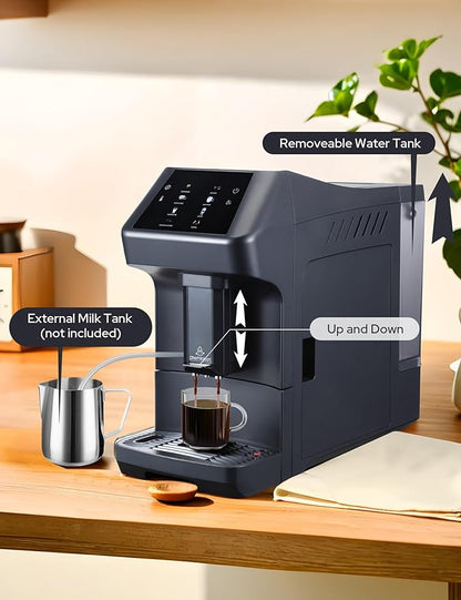 Automatic Coffee Machine Bean to Cup Espresso Maker with Self-Cleaning & Auto Shut-Off Adjustable Temperature/Cup Size for Latte/Cappuccino/Americano/Ground Coffee DIY for Home/Office/Coffee Lovers
