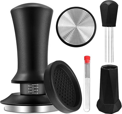 58mm Espresso Tamper, Espresso Accessories, Coffee Tamper with Espresso Distribution Tool, Wdt Tool Espresso, Espresso Tamper with Silicone Mat, Stainless Steel Base Tamper for Espresso Coffee Machine