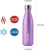 Load image into Gallery viewer, BJPKPK Insulated Water Bottles 17oz Stainless Steel Sports Water Bottles Keep Cold for 24 Hours and Hot for 12 Hours,BPA Free,Glitter Purple