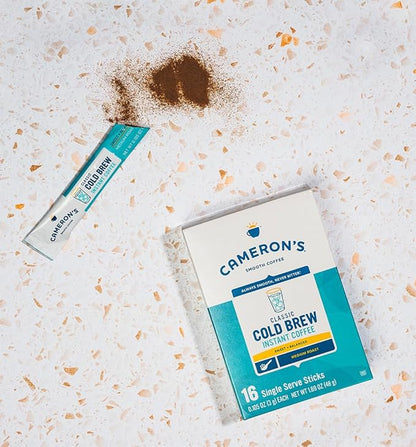 Cameron's Coffee Classic Cold Brew Instant Single Serve Sticks, Medium Roast , 100% Arabica , 128 Count