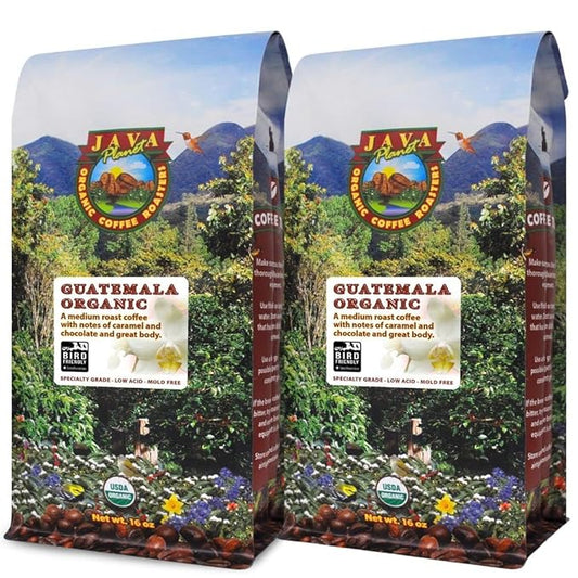Low Acid Organic Coffee – Whole Bean, Mold-Free & Stomach Friendly by Java Planet, Guatemalan Single Origin Coffee, Medium Roast, Smooth Full Flavored, 2x1LB Bag