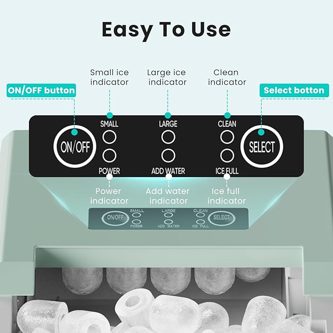 OLIXIS Ice Maker Machine with Handle,26lbs in 24Hrs,9 Ice Cubes in 6 Mins,Auto-Cleaning Portable Ice Maker with Basket and Scoop, Countertop Ice Maker for Home/Kitchen/Camping/RV, Sleek Green