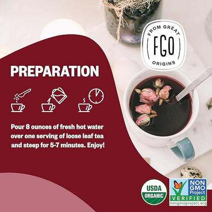 FGO Organic Hibiscus Flowers, Cut and Sifted, Loose Tea, 8oz Resealable Bag, Packaging May Vary (Pack of 1)