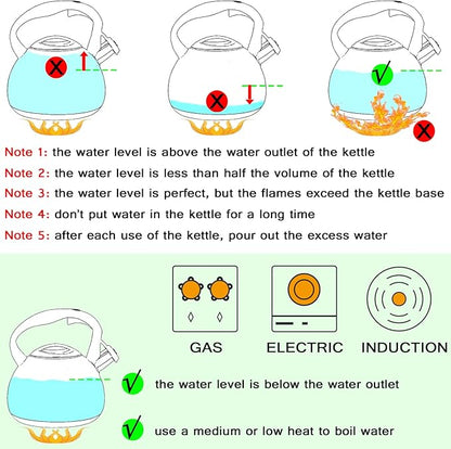 GGC Tea Kettle for Stove Top, Loud Whistling Kettle for Boiling Water Coffee or Milk, 3.1 Quart 3L Heavy Stainless Steel Black Kettle with Wood Pattern Handle, Unique Button Control Kettle Outlet