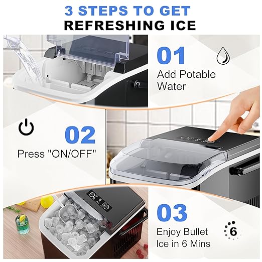 SMUG Ice Makers Countertop with Handle, Portable Ice Machine, 9 Bullet Cubes in 6 Mins, 26lbs in 24Hrs, Auto-Cleaning, with Basket and Scoop, for Home, Kitchen, RV, Camping, Elegant Black with Handle