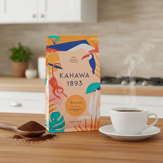 Kahawa 1893 Ground Coffee Medium Roast Kenyan Blend 12 Oz - As Seen on Shark Tank, High Antioxidants, Naturally Sweet, Organically Grown, Ethically & Sustainably Sourced