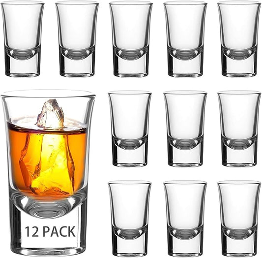 Ruckae 12 Pack 1 OZ Shot Glasses Set with Heavy Base Clear Shot Glasses Bulk for Vodka Tequila Whiskey Liquor