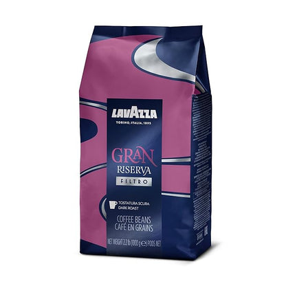 Lavazza Gran Riserva Filtro Whole Bean Coffee Dark Roast 2.2LB Bag, 100% Natural Arabica, Authentic Italian, Cocoa and Caramel aromatic notes