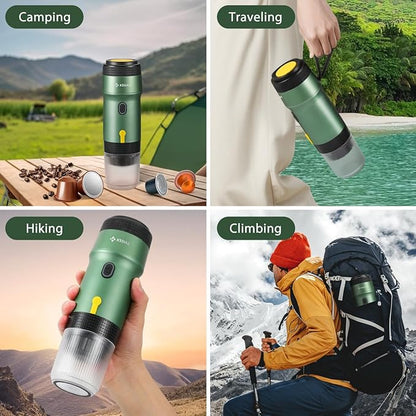 Portable Espresso Machines, Electric Espresso Maker with Self-Heating, USB-C & Car Charger, 20 Bar Mini Coffee Maker With NS Capsule & Ground Coffee for Camping, Hiking, Travel, Office, Green