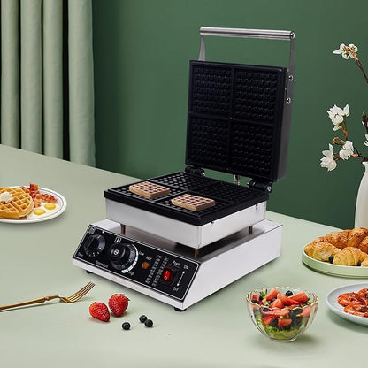 4 Grids Belgian Waffle Pancake Maker,Non-stick Pancake Baker Machin with Dual Heating Pans,110v Waffle Pancake Maker for Commercial,Pancake Maker with Adjustable Thermostats Timers 50-300℃