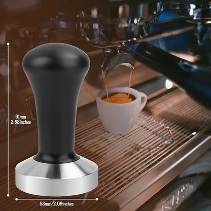 53mm Black Coffee Tamper Espresso Press with Small Mat 304 Stainless Steel Base Aluminum Handle Barista Tool